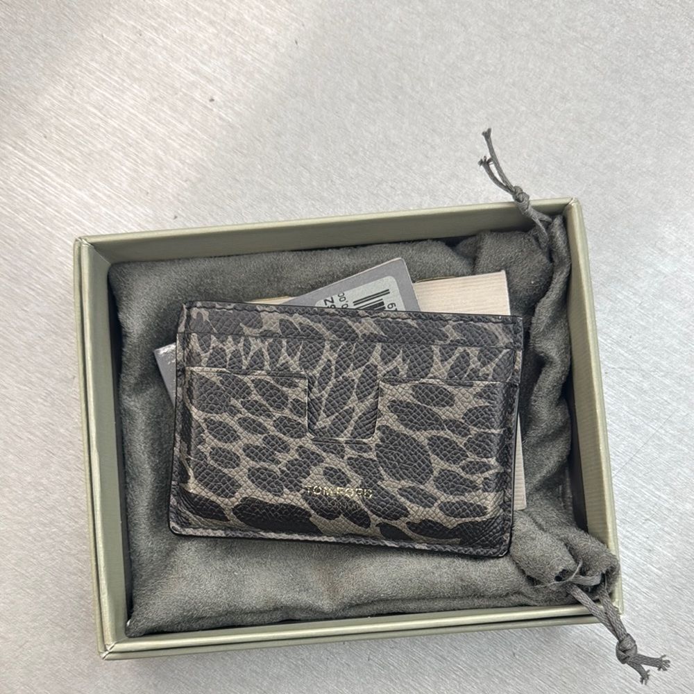 Tom Ford Black and Gray Animal Print Card Holder